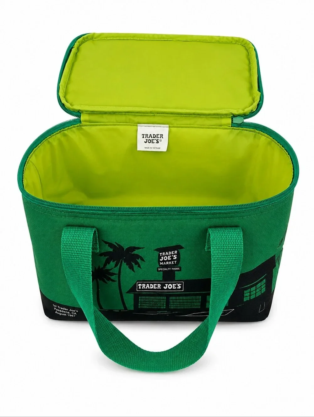 Trader Joe's Large Insulated Lunch Bag Green Palm Tree Cooler Tote